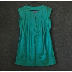 Calypso Christiane Celle Shift Dress Teal Green Shimmer Women Size Small Pockets